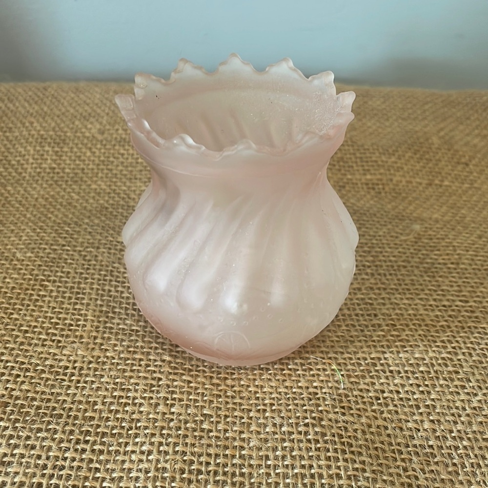 Frosted pink glass candle holder vintage tulip shape piece
